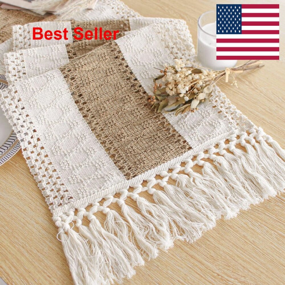 Boho Macrame Table Runner Farmhouse Rustic Decor … - image 1